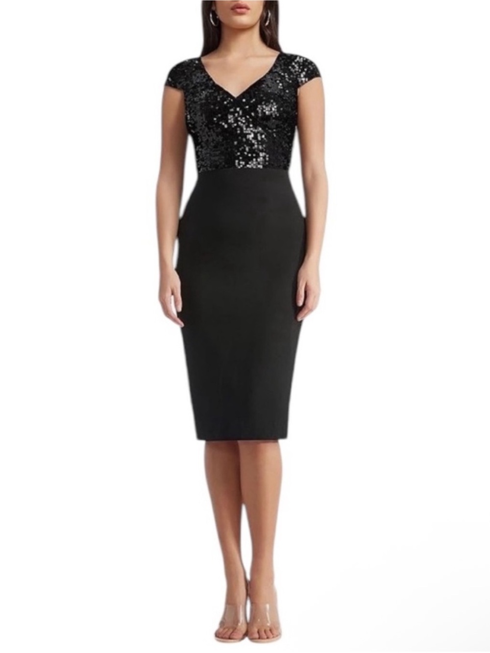 Dress the Population Jaleah Black Cocktail Dress Sequined Sheath Size Large NWT